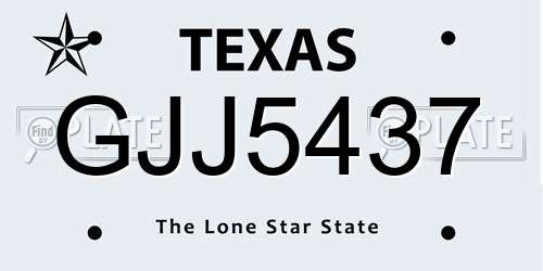 GJJ5437 Texas License Plate
