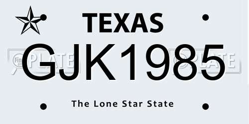 GJK1985 Texas License Plate