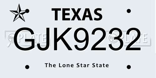 GJK9232 Texas License Plate