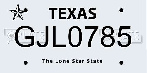 GJL0785 Texas License Plate