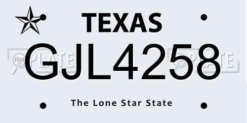 GJL4258 Texas License Plate