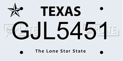 GJL5451 Texas License Plate