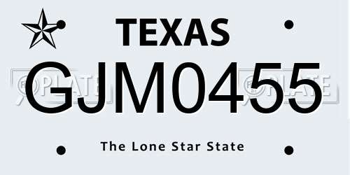GJM0455 Texas License Plate
