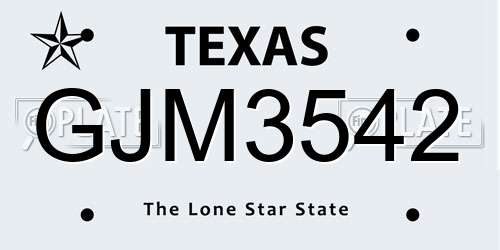 GJM3542 Texas License Plate