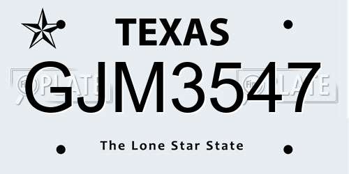 GJM3547 Texas License Plate