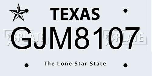 GJM8107 Texas License Plate