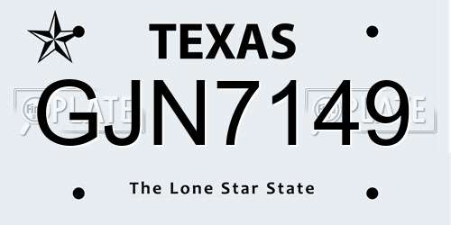 GJN7149 Texas License Plate