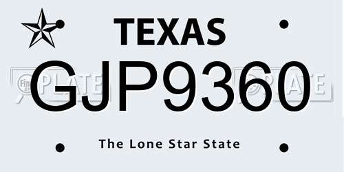 GJP9360 Texas License Plate