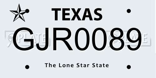 GJR0089 Texas License Plate