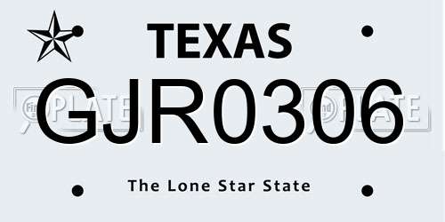 GJR0306 Texas License Plate