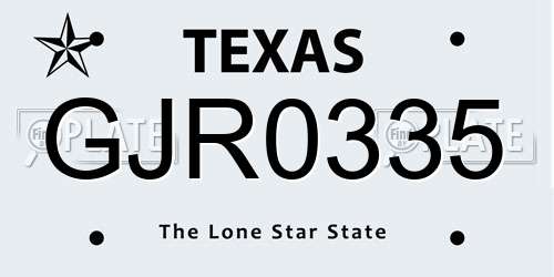 GJR0335 Texas License Plate