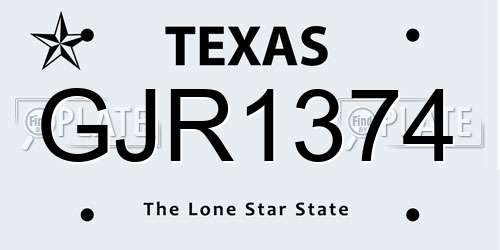 GJR1374 Texas License Plate