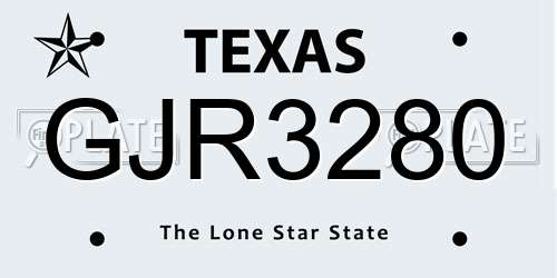 GJR3280 Texas License Plate