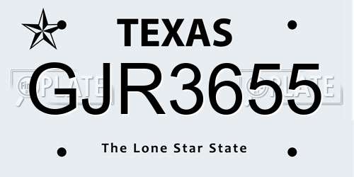 GJR3655 Texas License Plate
