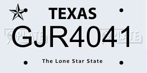 GJR4041 Texas License Plate