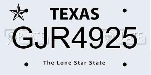 GJR4925 Texas License Plate