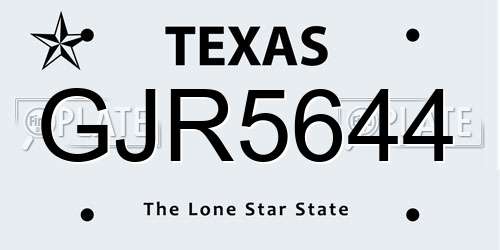 GJR5644 Texas License Plate