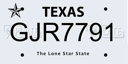 GJR7791 Texas License Plate