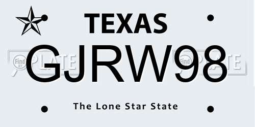 GJRW98 Texas License Plate