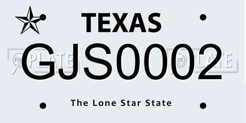 GJS0002 Texas License Plate