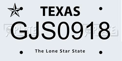 GJS0918 Texas License Plate