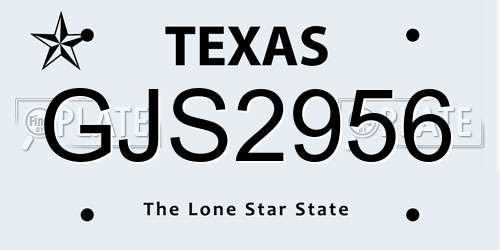 GJS2956 Texas License Plate