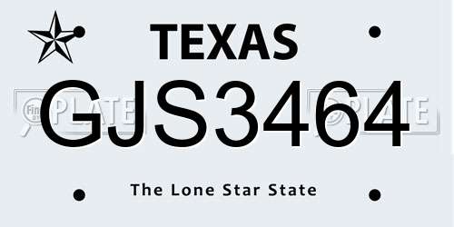 GJS3464 Texas License Plate