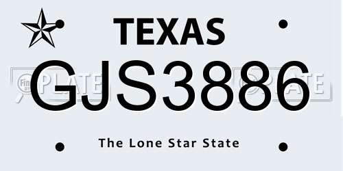 GJS3886 Texas License Plate