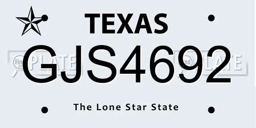 GJS4692 Texas License Plate