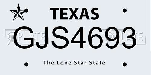 GJS4693 Texas License Plate