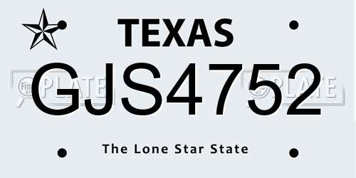 GJS4752 Texas License Plate
