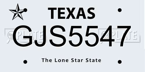 GJS5547 Texas License Plate