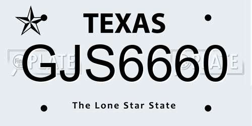 GJS6660 Texas License Plate