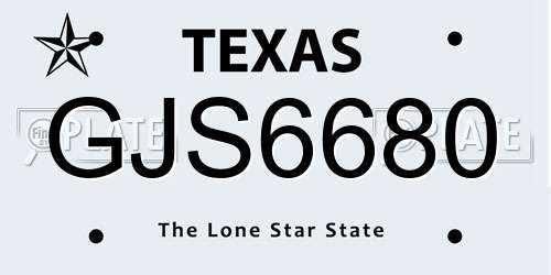 GJS6680 Texas License Plate