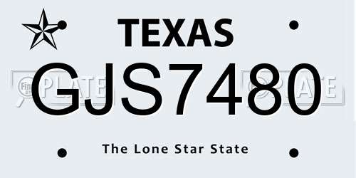 GJS7480 Texas License Plate