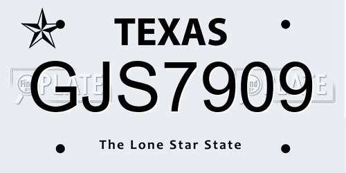 GJS7909 Texas License Plate