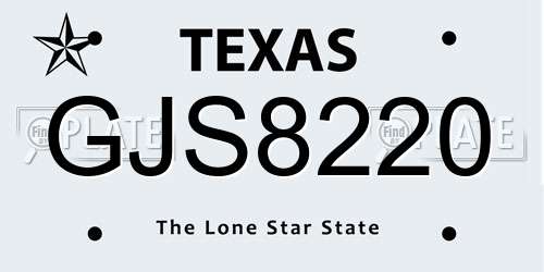 GJS8220 Texas License Plate