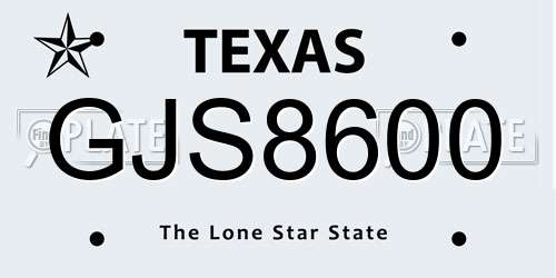 GJS8600 Texas License Plate