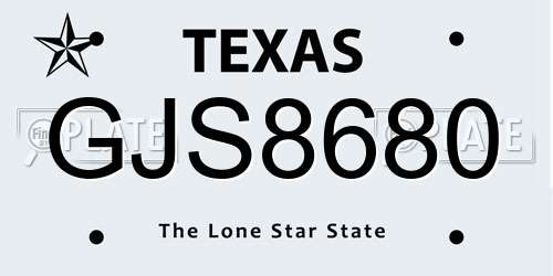 GJS8680 Texas License Plate