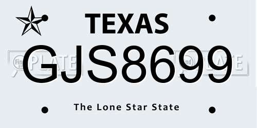 GJS8699 Texas License Plate