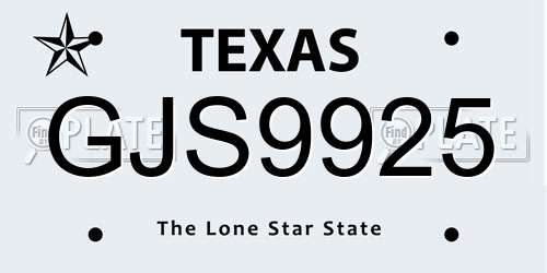 GJS9925 Texas License Plate