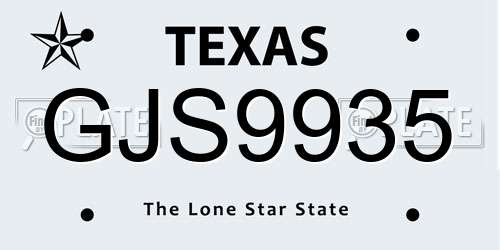 GJS9935 Texas License Plate