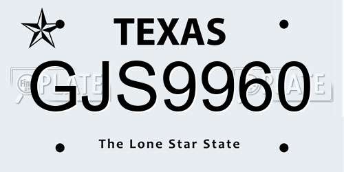 GJS9960 Texas License Plate