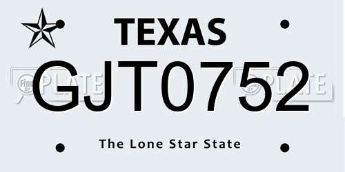 GJT0752 Texas License Plate