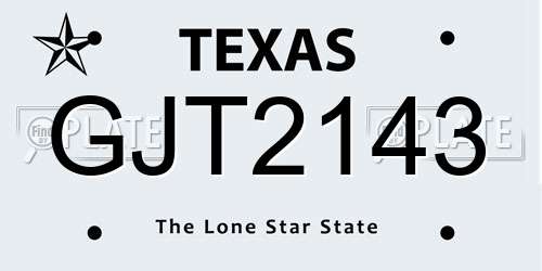 GJT2143 Texas License Plate