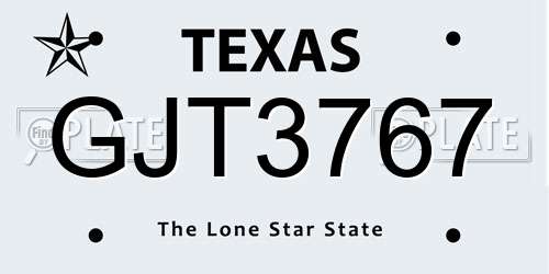 GJT3767 Texas License Plate