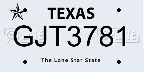 GJT3781 Texas License Plate