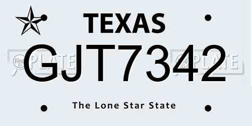 GJT7342 Texas License Plate