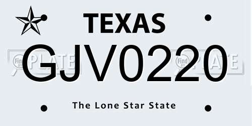 GJV0220 Texas License Plate