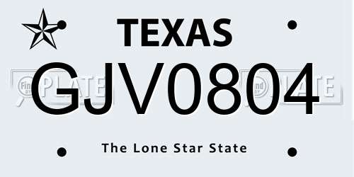 GJV0804 Texas License Plate